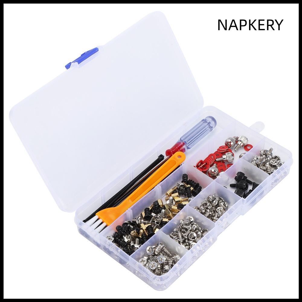 NAPKERY 2395 330PCS Đen Bộ vít máy tính với máy giặt Thép carbon Bộ dụng cụ lắp đặt Standoffs Các khoảng cách bằng đồng thau Bộ vít tháo lắp vỏ máy tính dành cho Máy tính để bàn, Vỏ máy tính, Bo mạch chủ, Quạt, Ổ cứng, SSD, Lắp ráp máy tính xách tay