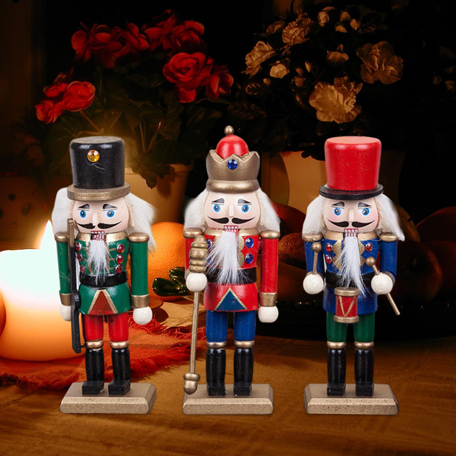 Hierly 3x Wooden Nutcracker Ornaments Christmas Nutcracker Figures Traditional Collectibles Xmas Nutcracker for Party Festival Tables Decoration