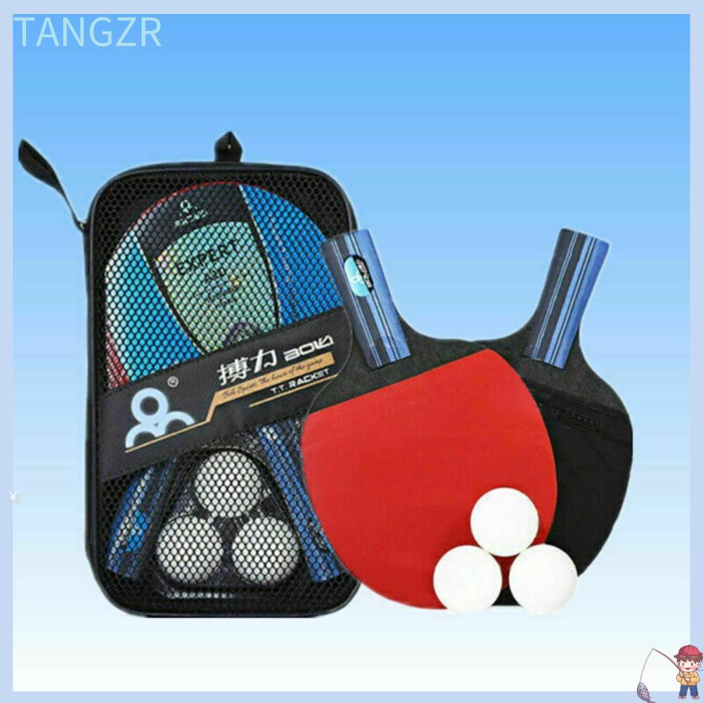 TANGZR Cao su hai Bộ bóng bàn Với 3 quả bóng tập luyện Tay cầm ngắn Vợt bóng bàn Bền Tốc độ Thiết bị thể thao