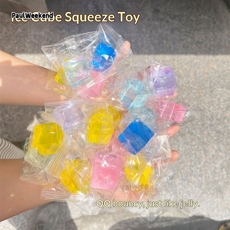 PaulWeekend Stress Relief Squishy Ice Cube Toys for Kids - Transparent Jelly Simulation Playset ราคา 15 บาท*ส่งฟรี