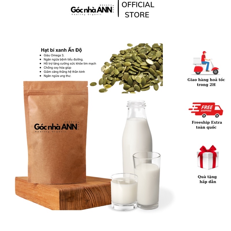 Nhân hạt bí xanh nhập Ấn Độ lᴏại 1 dùng làm sữa hạt, thức ăn dặm cho bé - Túi 200gr 500gr 1kg
