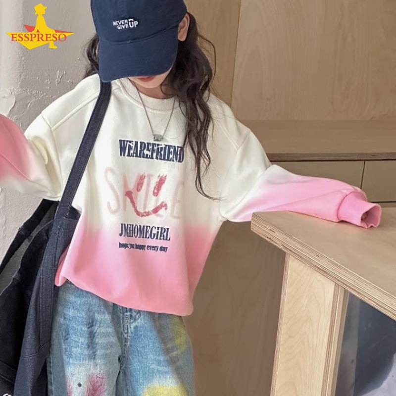 Esspreso Children's tops girls sweatshirt gradient casual tops loose comfortable fashion sweatshirt