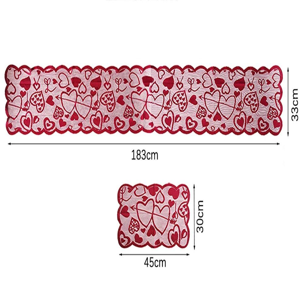 #Foir# YANGMJ Table Runner, Valentine's Day Love Heart Placemats Tablecloth Set, Red Dining Table Decoration Hollow Lace Table Cloth Cover Wedding Valentines Party Home Decor ราคา 622 บาท*ส่งฟรี