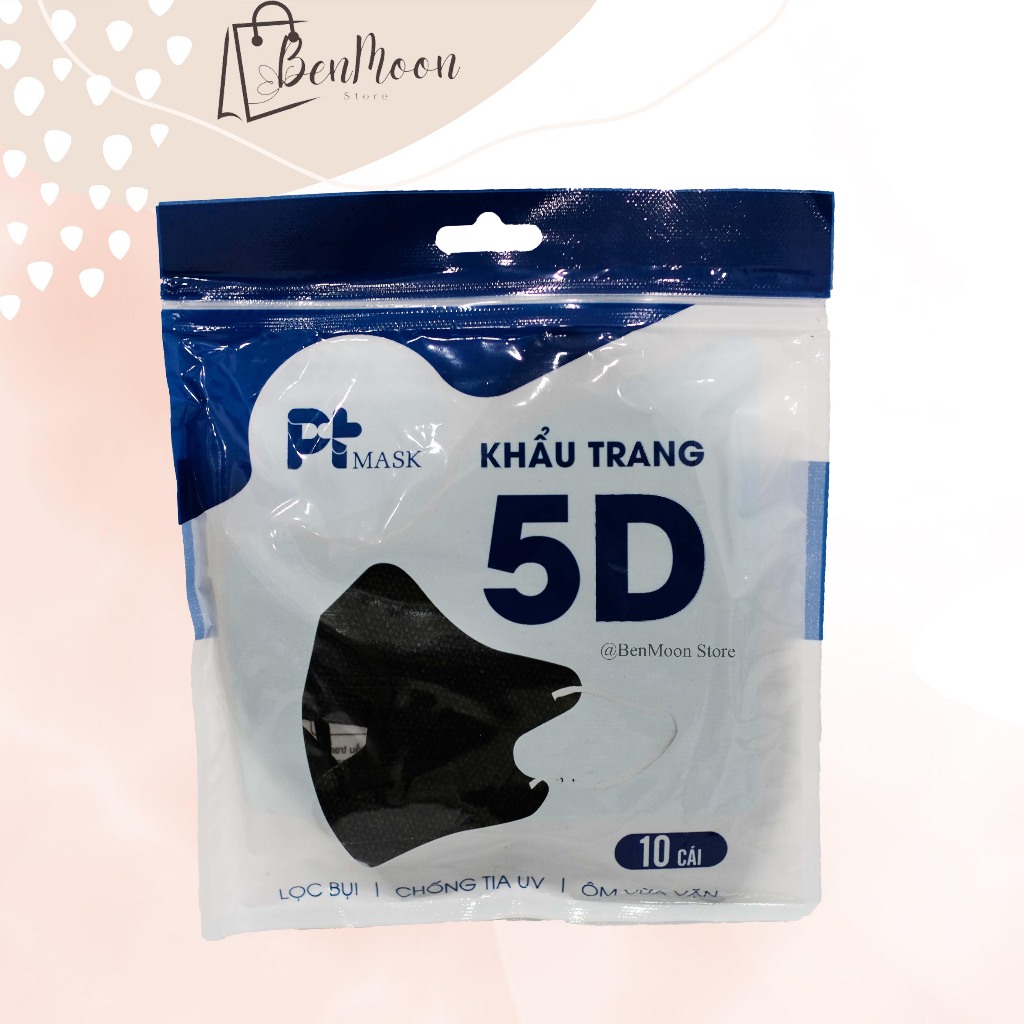 [10 cái] Khẩu trang y tế 5D PT Mask lọc bụi chống tia UV ôm vừa vặn màu đen