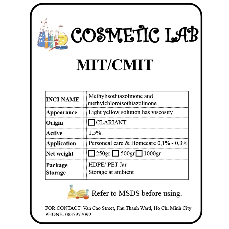 Chất bảo quản MIT (Methylisothiazolinone) - CMIT (Methylchloroisothiazolinone) 1.5% (Ảnh minh họa)