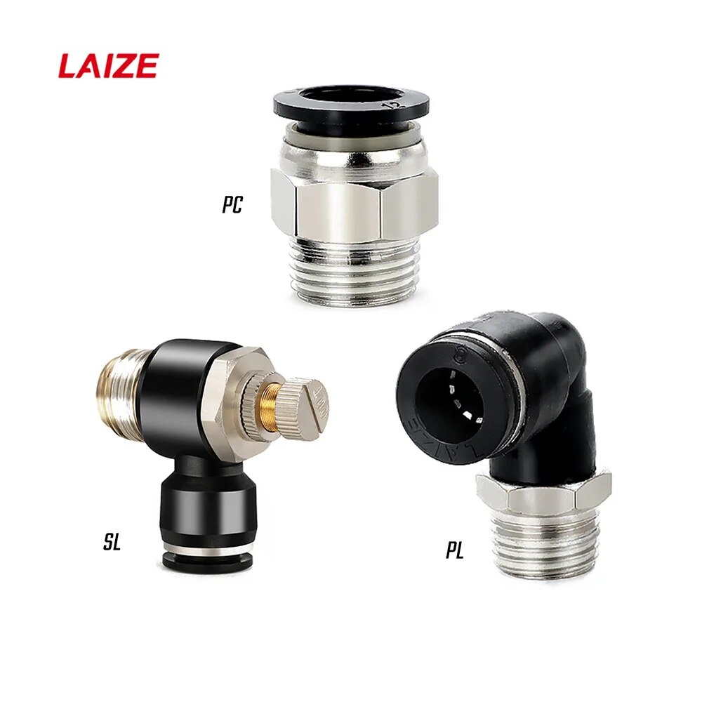 1/8 1/4 3/8 1/2 4mm/6mm/8mm/10mm PC PL SL Đầu nối ống khí nén Khớp nối nhanh ốc vít Bộ điều hợp không khí màu đen