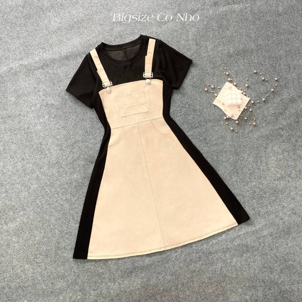 Đầm Váy Yếm Big Size Nữ Vải Jean Giấy Phối Thun Ruby Cho Các Nàng Chubby G676 G677