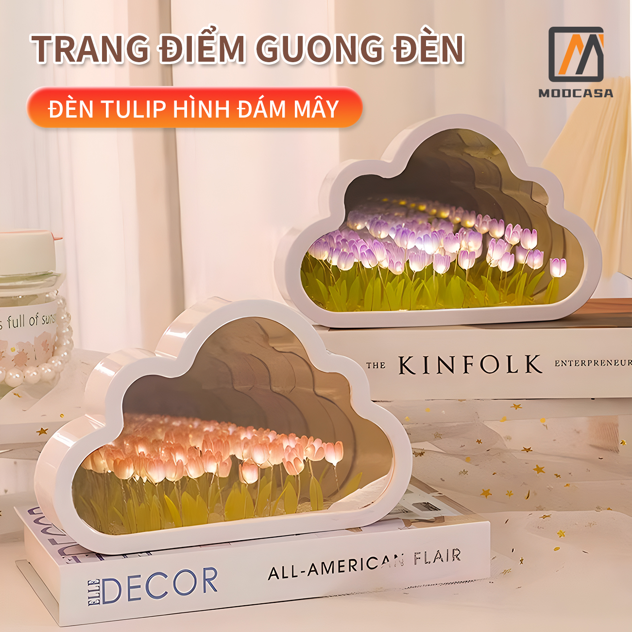 Đèn Ngủ Hình Hoa DIY Tulip LED trang điểm Guong đèn trang trí trang trí