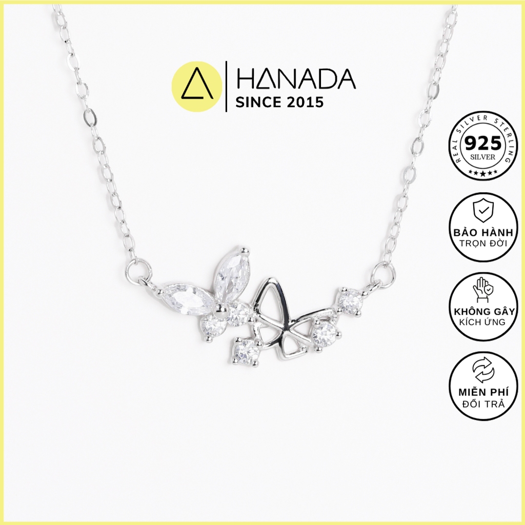 [BH TRỌN ĐỜI] Dây Chuyền BẠC 925 HANADA Hồ Điệp Đôi, Vòng Cổ Đính Đá Tiểu Thư Nữ 1850 K3
