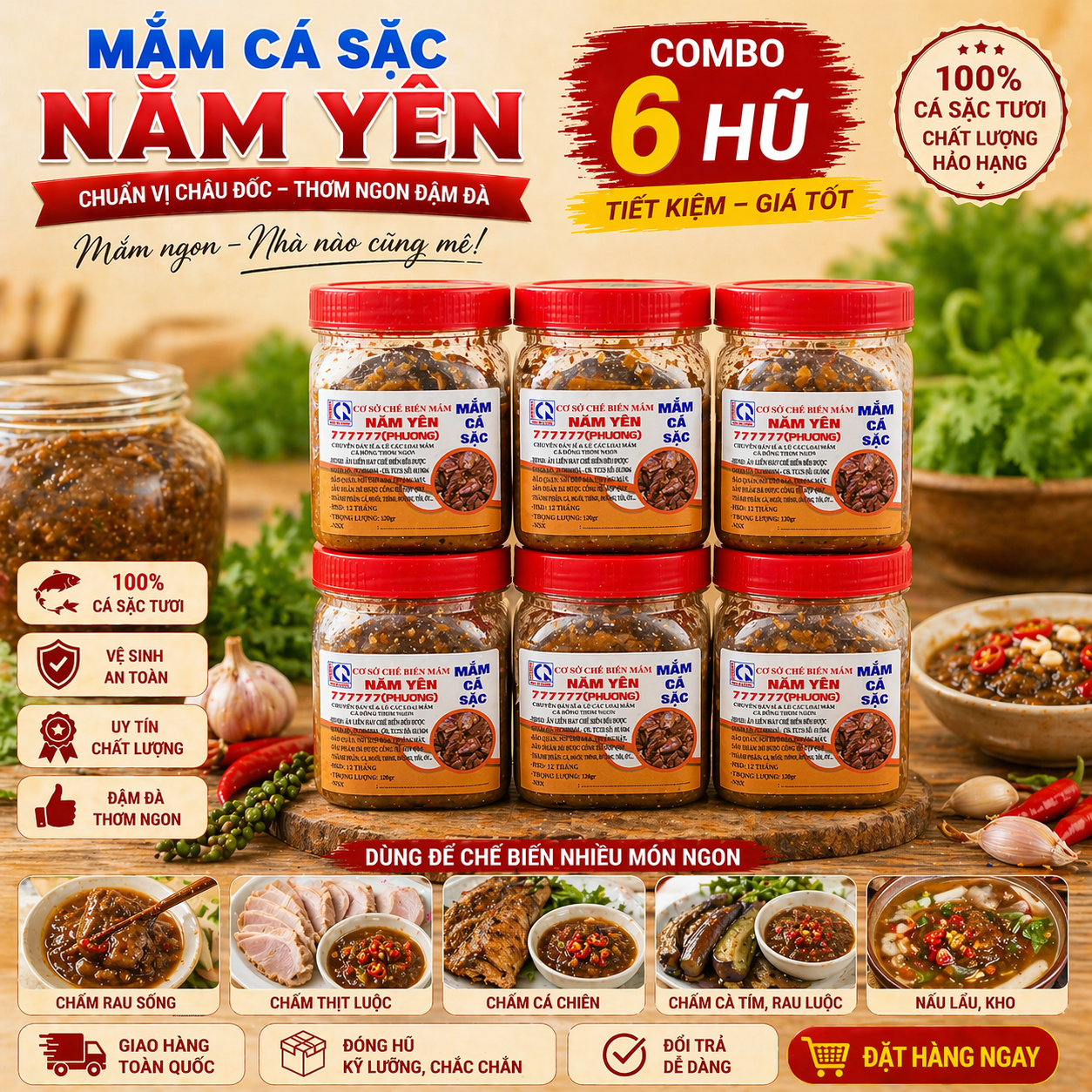 (COMBO 6 HŨ) MẮM CÁ SẶC TƯƠI NĂM YÊN - Chuẩn Vị Châu Đốc - Thơm Ngon Đậm Đà