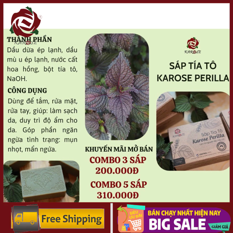 [Karose] Combo 5 Sáp Tắm Tía Tô Karose Perilla 100-110gr