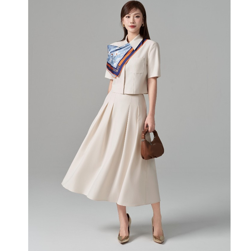 Set bộ áo sơ mi dáng croptop trẻ trυng cùng chân váy dáng xòe thanh lịch, chất liệu tuytsi cao cấp HeraDG SSTBE3101A J