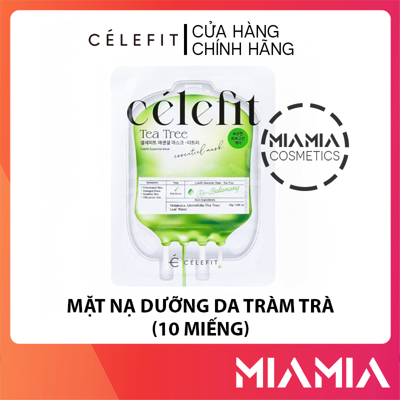 Mặt Nạ Celefit Essential Mask Tràm Trà Hàn Quốc Giúp Làm Dịu Da Hộp 10 Miếng Chính Hãng - Màu Xanh L