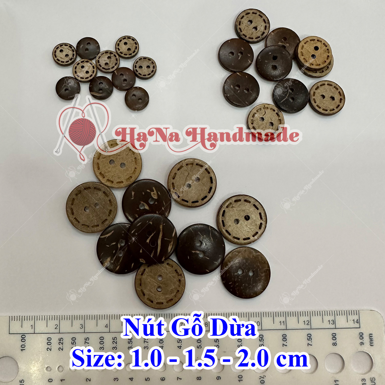Nút gỗ dừa set 10 cái size 1cm -1.5cm -2.0cm