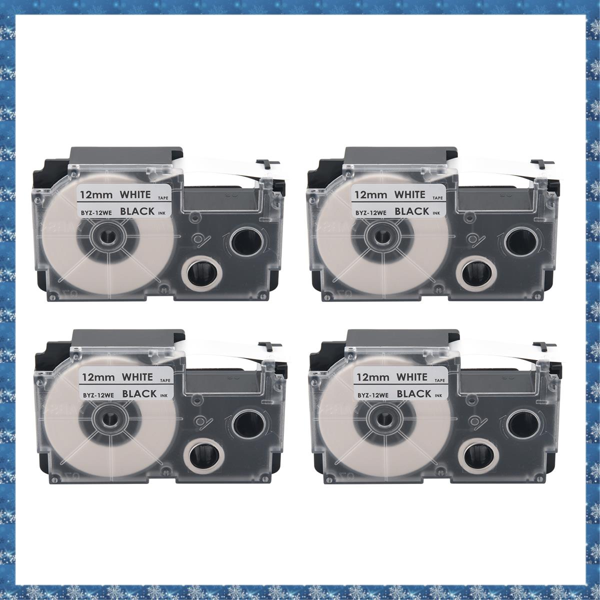 (ZBCE) 4 Pack 12mm Black on White Label Tape Label Maker Compatible with KL1500 KL2000 KL7000 KL7200 -100 KL120 KL60 -750B Label Makers