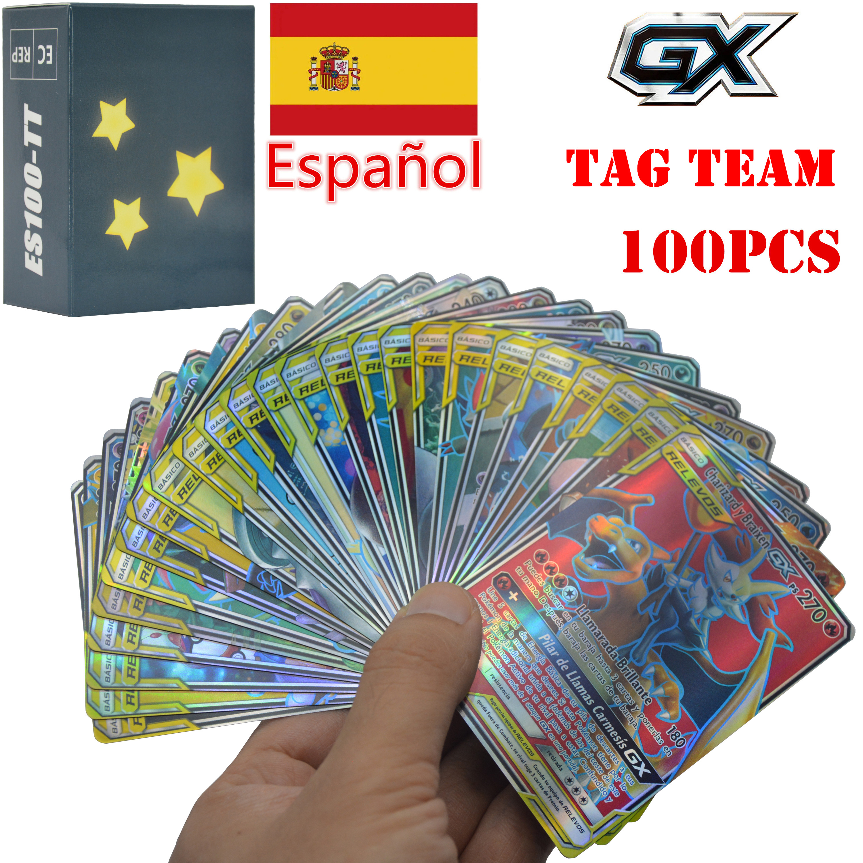 50-100Pcs Spanish Pokemon Card 100VMAX 100 GX Best Selling Children Battle  Desktop Game Tag Team Shining cartas pokemon Card Toy