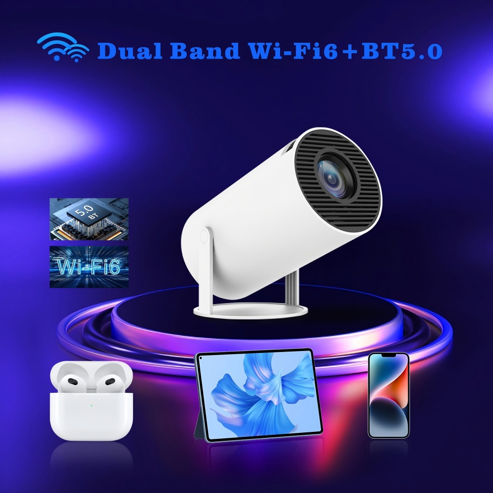 Mini Projector with WiFi and Bluetooth, 1080P Supported Portable Home Theater Video Projector with Built-in Apps Android System, 130" Giant Display Miracast Airplay, HDMI USB Compatible with Smartphone TV Stick PC PS5 for Outdoor Movie Gaming