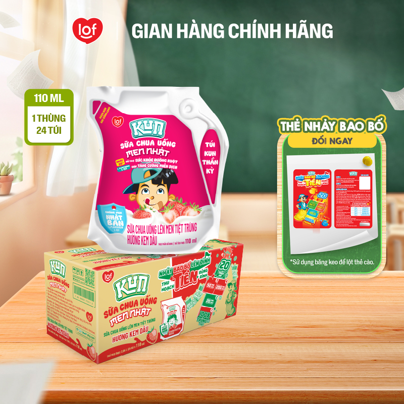 Sữa chua uống KUN vị dâu thùng 24 túi x 110ml