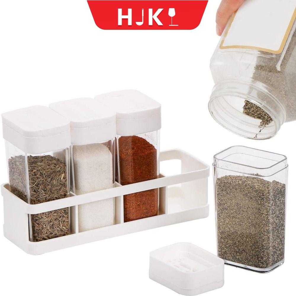 HJKL 4Pcs/set Nhựa Lọ gia vị Trượt mở Không chứa BPA Bộ hộp gia vị Cấp thực phẩm Hũ đựng bốn ngăn Hộp đựng gia vị Đồ dùng nhà bếp