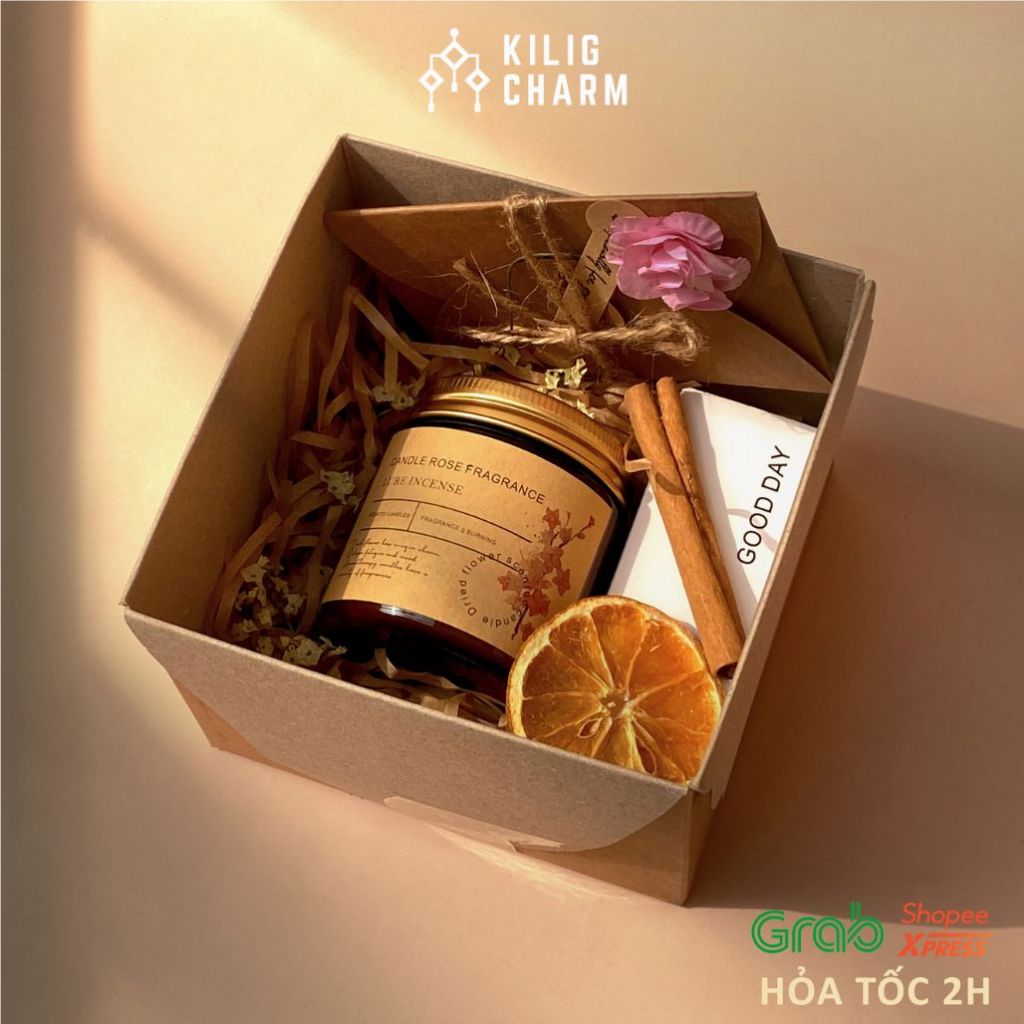 Set quà nến thơm Kilig Chill kèm hoa thật dành tặng nam nữ 6 hương tự nhiên an toàn cho sức khoẻ - K