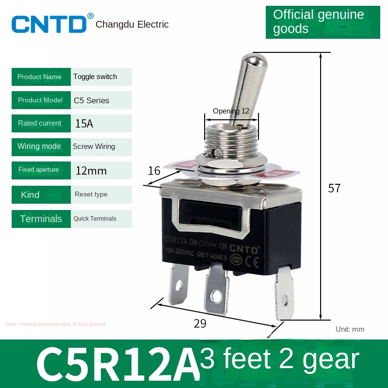 Công tắc gạt Loại Đặt Lại C5R12A Changde | tùy chọn C511A/C5R12A/C5R22B - Tự Phục Vị/Tự Khóa, 15A, Đa Dạng Model Cho Điều Khiển Công Nghiệp