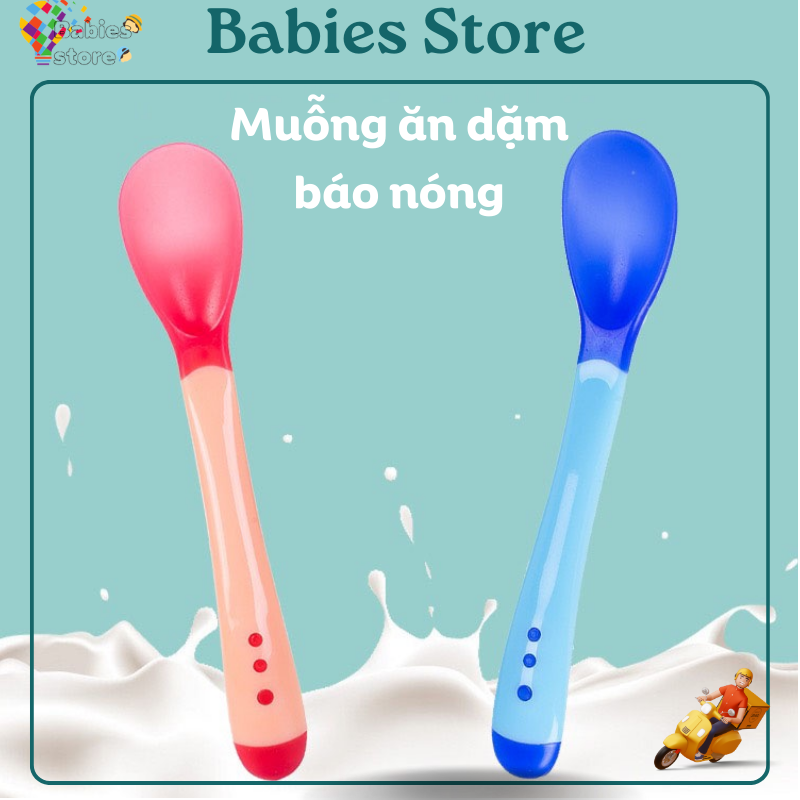 Thìa silicon báo nóng, muỗng silicon mềm cho bé ăn dặm