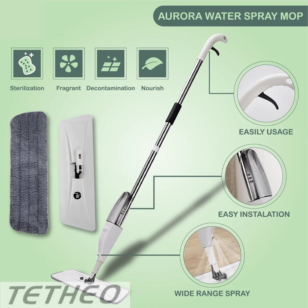 TETHEO Aurora Water Spray Mop ม็อบถูพื้นใช้งานง่าย และพกพา หัวม็อบหมุนได้ 360° เหมาะสำหรับการทำความสะอาดซอกมุมที่ลึก แคบ พร้อมส่ง ราคา 73 บาท*ส่งฟรี