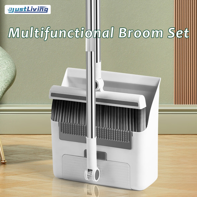 JustLiving 3in1 Household Broom Floor Brush and Dustpan Set Thickened Sweeping Broom Scrub Brush and Dustpan with Long Handle Non-stick Hair Floor Cleaning Tool for Home/ Office/ Dorm Cleaning Supplies ราคา 731 บาท*ส่งฟรี