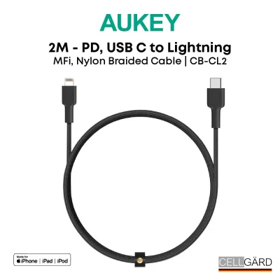 Aukey CB-CL2 MFI Braided Nylon USB C To Lightning Cable - 2 Meter For Apple iPhone iPad (18 months warranty)