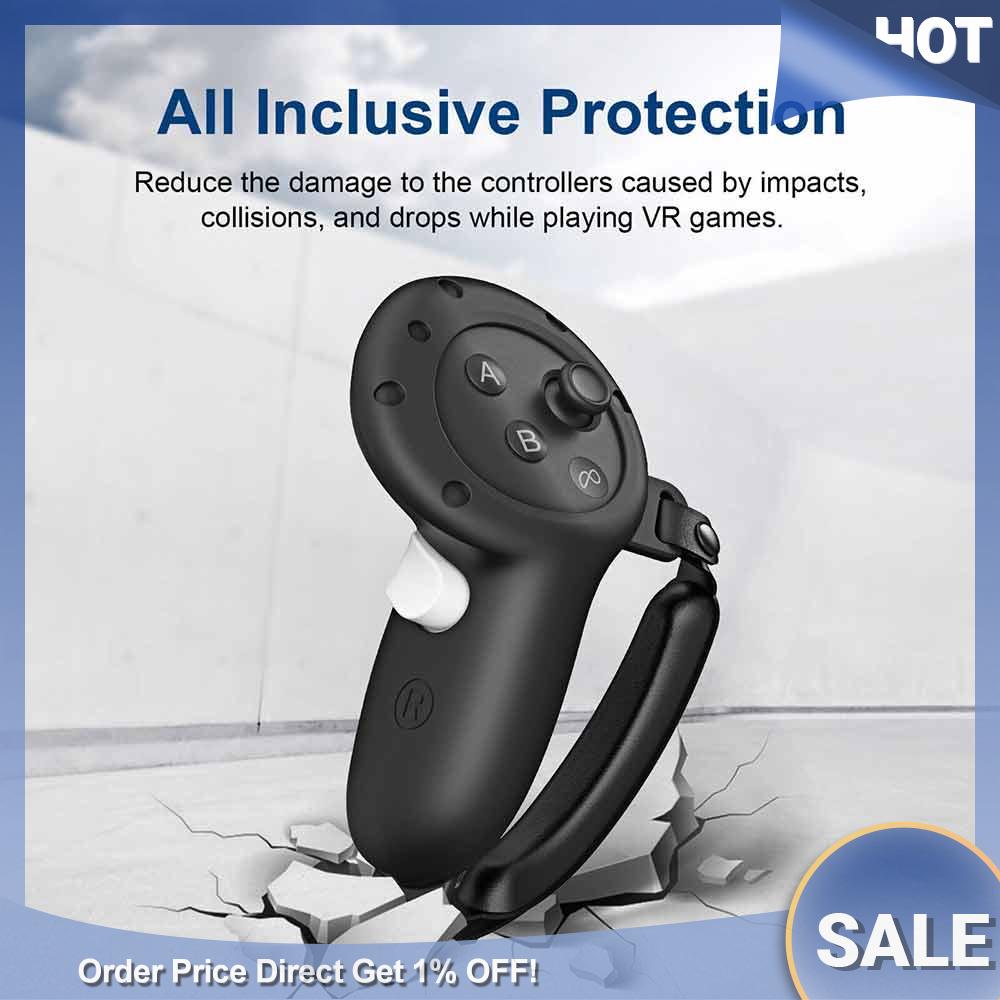 1 Pair Silicone Grip Cover Anti-Shock w/ Strap for Meta Quest 3 Controller Grips