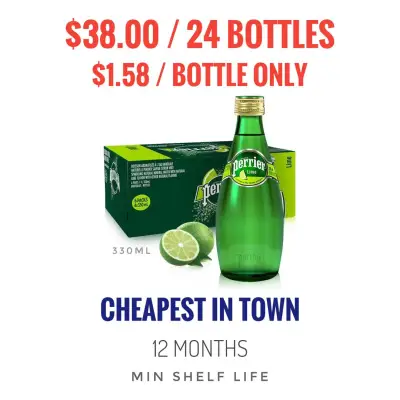 Perrier LIME (330ml) Sparkling Mineral Water x 24