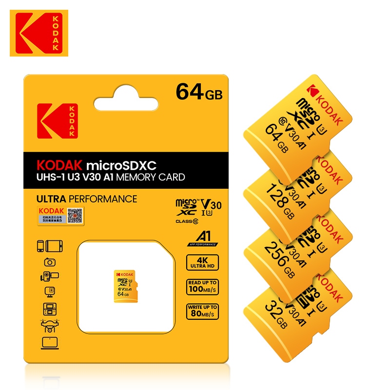 {Shirelle Electronic Accessories} KODAK Original Micro SD 64GB 32GB Memori Memory Card C10 TF MicroSD Cards SDXC 128GB 256GB 512GB U3 4K For Phone Drone Camera