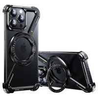 Oatsbasf Z Shape Aerospace Grade Aluminum Titanium Phone Case Built-in Kickstand For iPhone 17Pro max/17Air/16E/16 ProMax/15 Pro Max/14 Pro Max/13/12 Pro Max,Bezel-less Heat Dissipation Magnetic Phone Case
