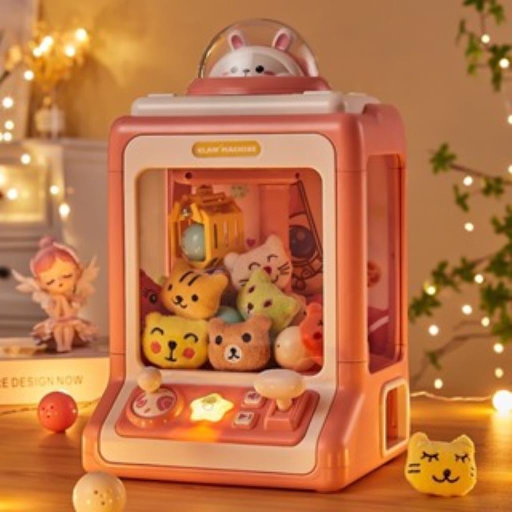 Máy gắp thú bông mini có đồng xu kèm đèn nhạc cho bé đồ chơi gắp thú bông mini có sẵn 10 thú bông xi