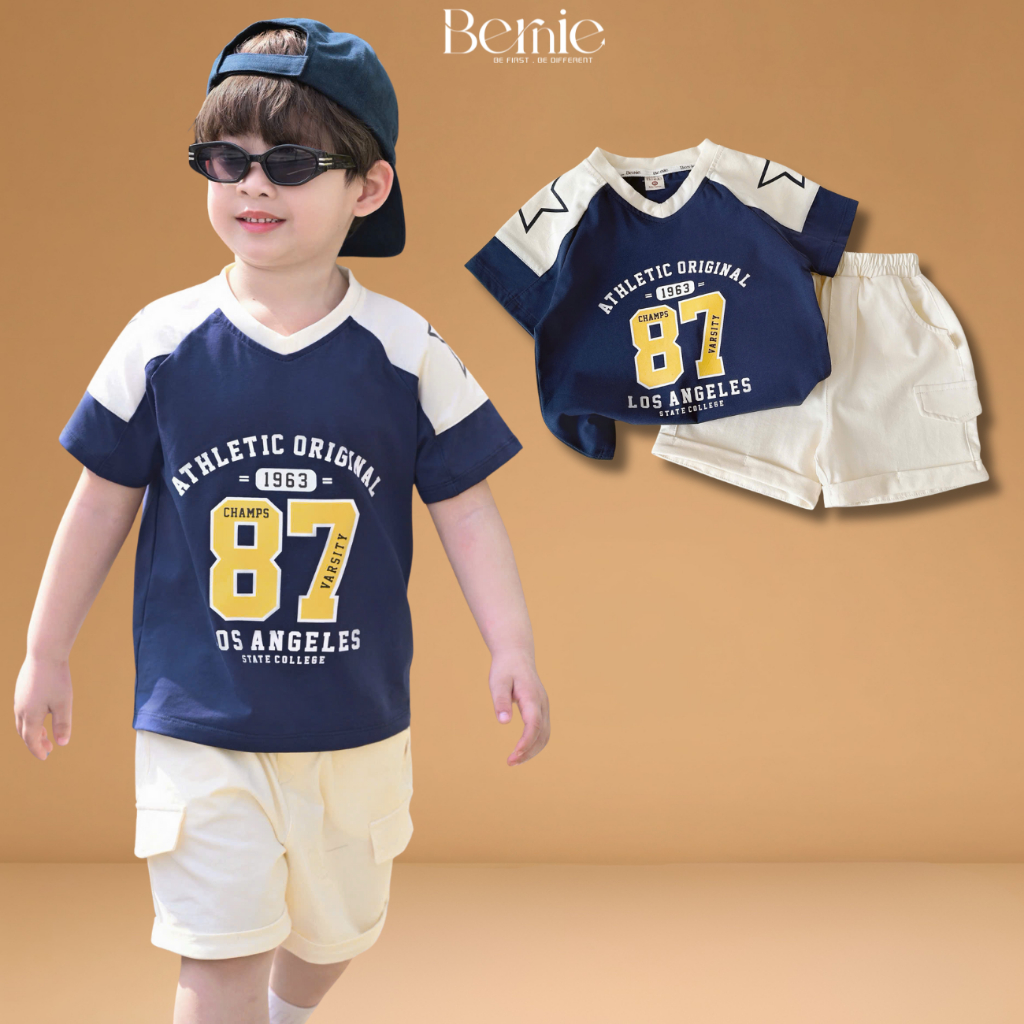 Đồ bộ cho bé trai áo thun thể thao in số 87 và quần short 1 đến 7 tuổi BERNIE Kids T1025B65Đ