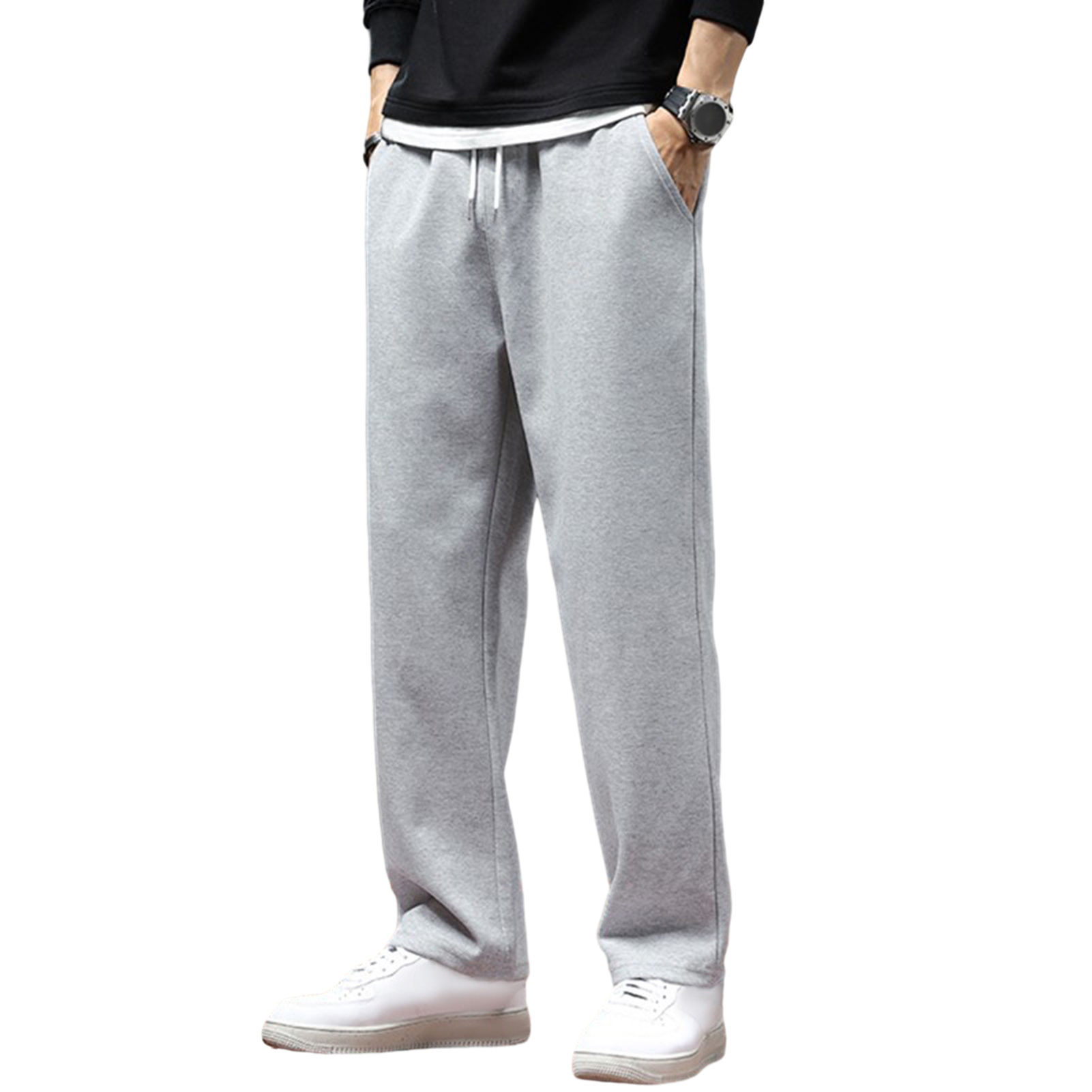 UHH Men Straight Leg Pants Men Casual Trousers Men's Autumn Casual Jogger Pants Loose Wide Leg Sweatpants with Elastic Waist Drawstring Pockets – Comfortable Sport Pants for Everyday Wear - 1