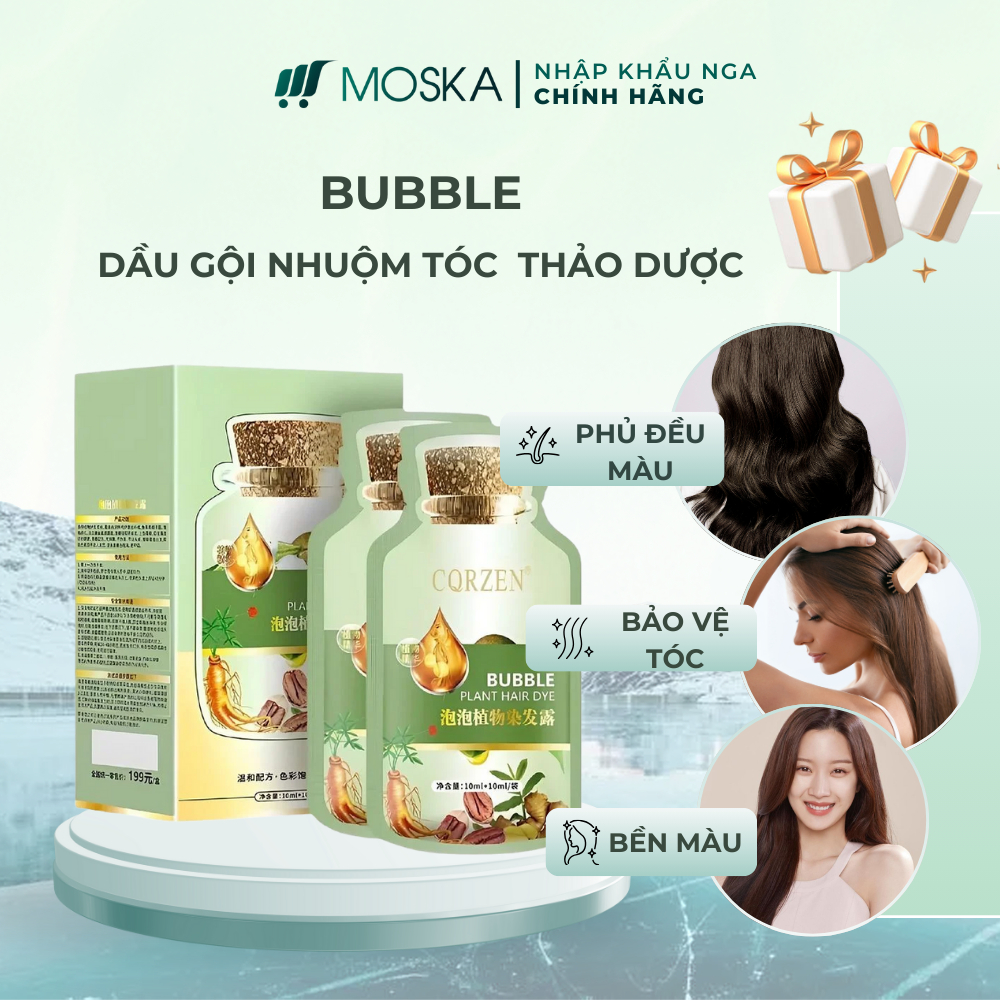  Dầu Gội Nhuộm Tóc Thảo Dược Tự Nhiên BUBBLE - Gội Nhuộm Tóc Hàn Quốc Gói Nhuộm Tóc Màu Không Lo Khô Xơ Hư Tổn Tóc Không Đen Da Đầu Tóc Óng Mượt Mềm Mịn Bảo Vệ Da Đầu Kích Thích Mọc Tóc Thành Phần Lành Tính An Toàn Hộp 10 Gói 100G | Moska 