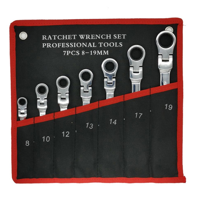 7PCS Ratcheting Wrench Set Standard Metric Combination Ratchet Wrenches Set for Car Repair and Household Repair