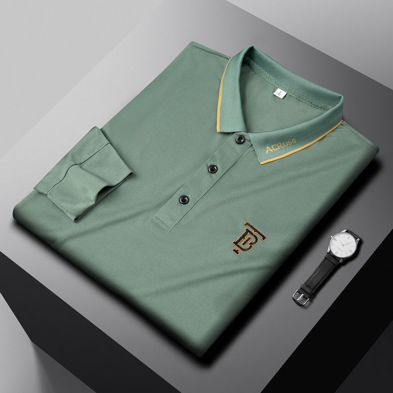 Men's Long Sleeve T-shirt Embroidered Casual Polo Shirt Medium Youth Loose Solid Color Top