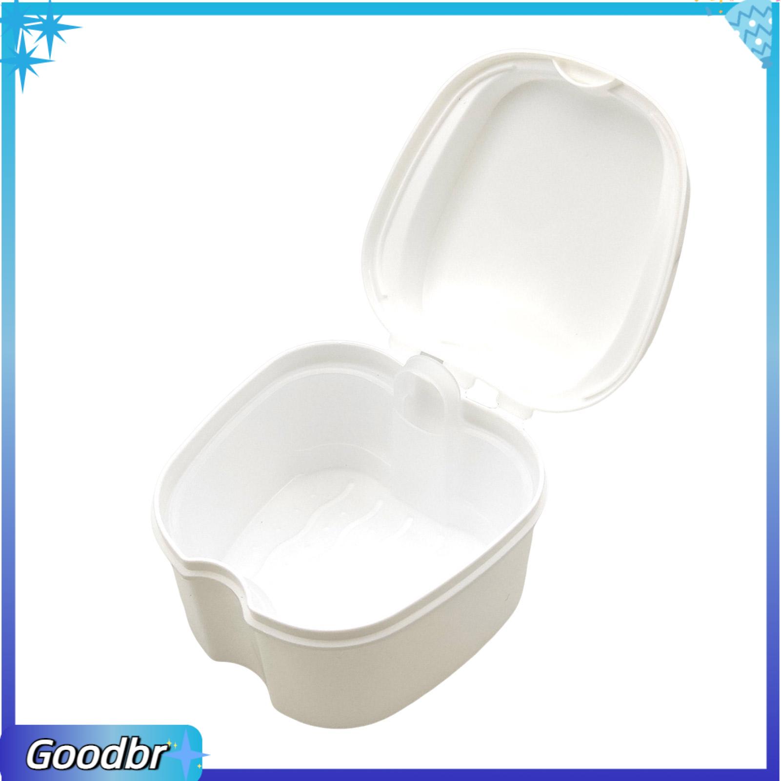 Denture Soaking Case Denture Storage Box Portable Denture Bath Box with Strainer Basket for Invisible Braces Retainers Dental Aligner Holder