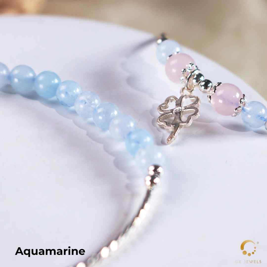 Aquamarine with Pink Crystal Design Bracelet