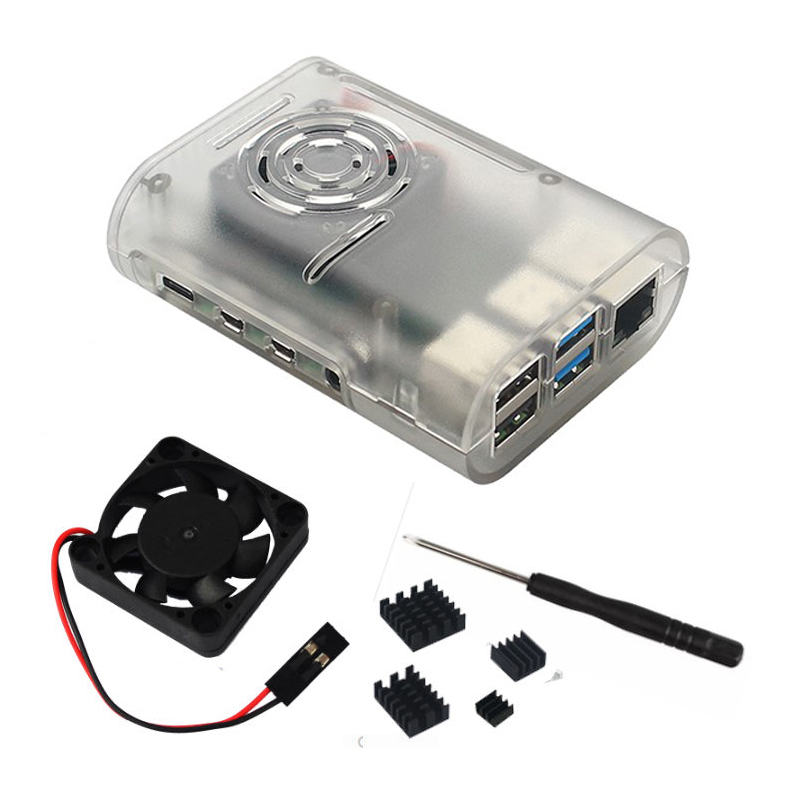 【New-store】 Raspberry Pi 4 Model B ABS Case BOX with Cooling Fan and Heatsinks Kit Transparent Black White