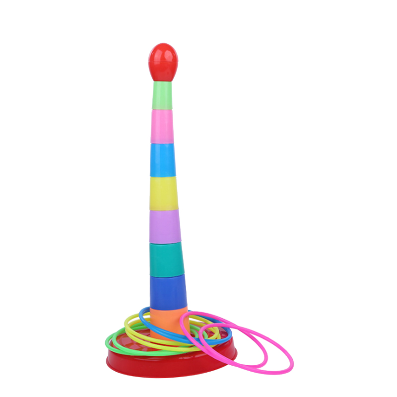 17.3นิ้วสีสันสดใสพลาสติกที่มีสีสันกีฬาเกมขว้างห่วงชุดสำหรับ KidsStacked ToysRing ของเล่น