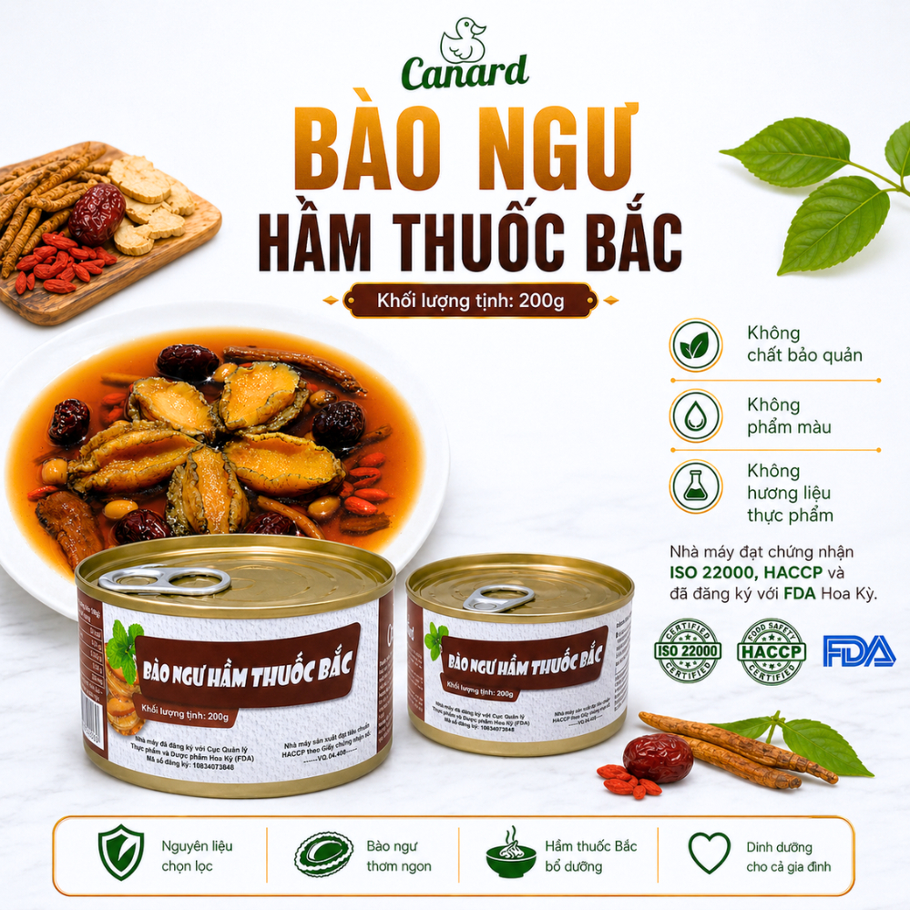 Bào Ngư Hầm Thuốc Bắc Canard 200g - Thơm Dịu Thảo Mộc, Thanh Vị Ấm Bụng, Tiện Lợi Dễ Dùng