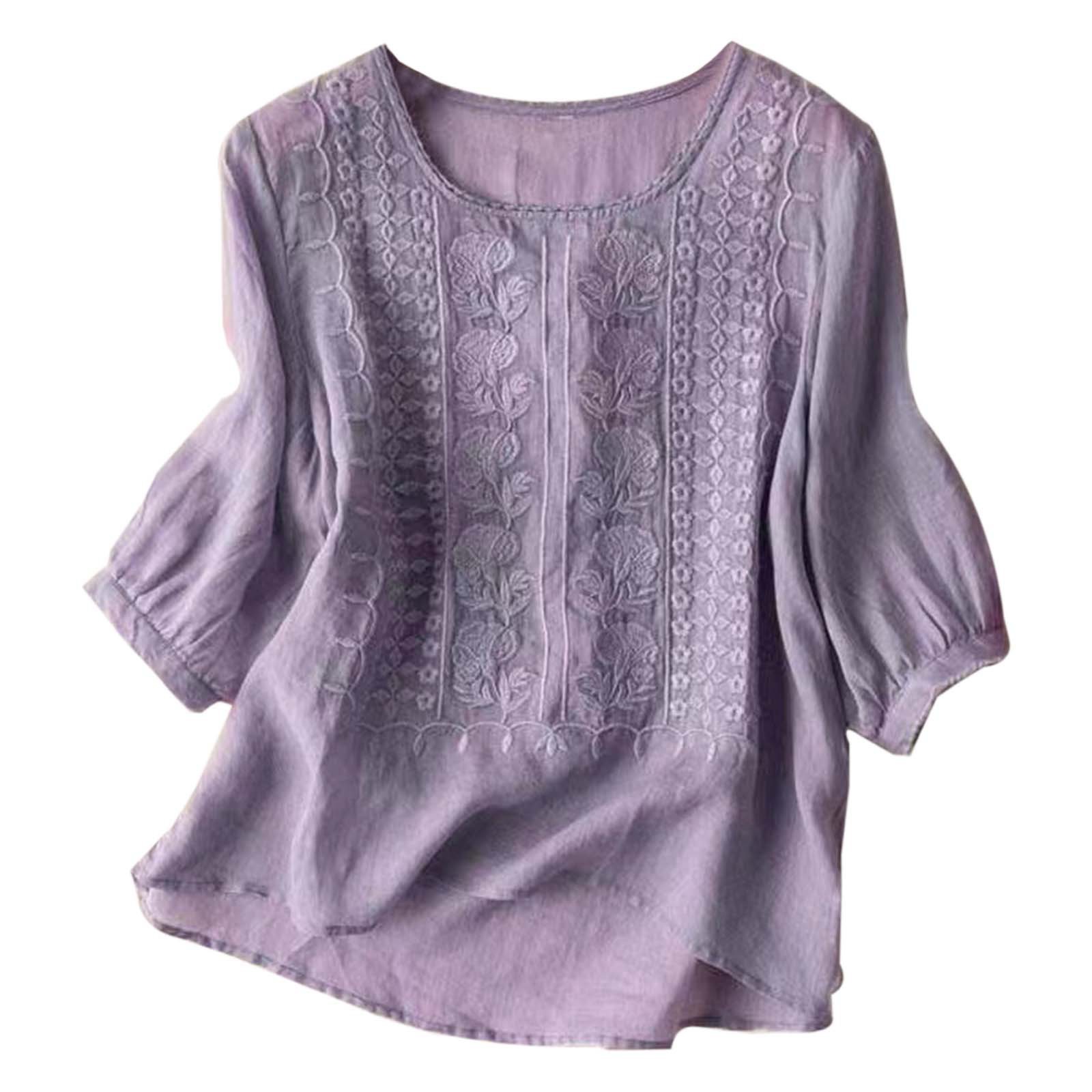 [Heses] cổ điển Áo sơ mi trắng Tops phụ nữ phong cách BOHO thêu Cotton Linen t Áo sơ mi mùa hè tay á