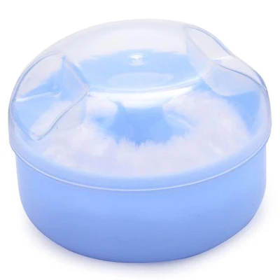 Baby Soft Face Body Cosmetic Powder Puff Sponge Box Case Container (Blue)
