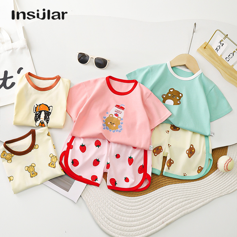 เสื้อยืดเด็ก เสื้อผ้าเด็กเนื้อนุ่มไม่ระคายเคืองผิว Insular IQANGEL ชุดสูทแขนสั้นสำหรับเด็ก,เสื้อยืดเด็กผู้ชาย,ชุดสูทแขนสั้นสำหรับเด็กผู้หญิงเวอร์ชั่นเกาหลีชุดกีฬาเด็ก