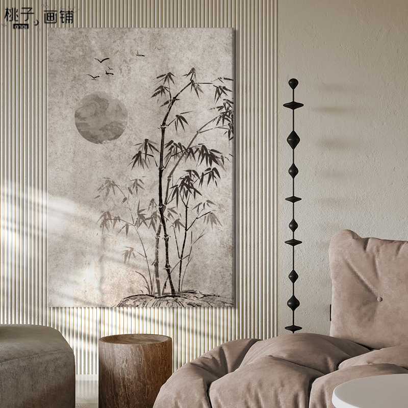 Phong cách Trung Quốc Mới Zen ý nghĩa, phong cách hiện đại, gió yên tĩnh, Rừng tre, phong cảnh trăng tròn, vải in, tranh treo, Homestay, hiên, phòng trà, tre tượng trưng cho nghèo đói cùng cực, tranh sơn tường, bức tranh trang trí phòng khách