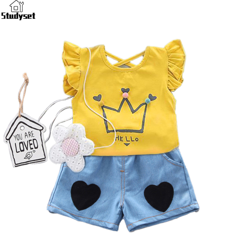 Studyset IN stock Summer T-shirt Two-piece Set For Girls Fashion Short Sleeves Cartoon Printing Tops Shorts Suit ราคา 160 บาท*ส่งฟรี