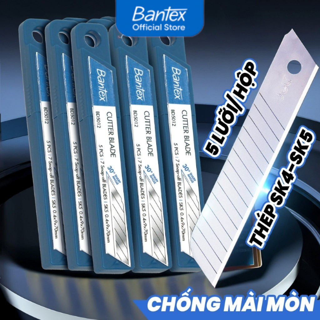 [HỎA TỐC] Hộp 5 Chiếc Lưỡi Dao Rọc Giấy Bantex Dao Rạch Giấy Cao Cấp Chất Liệu Thép Hợp Kim SK5 Siêu Bền Đẹp